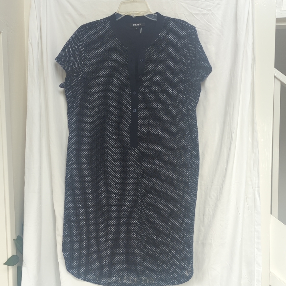 DKNY short sleeved navy cotton blend shift dress